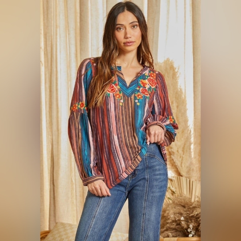 Savanna Jane The San Lupe Embroidered Top Sz 2X